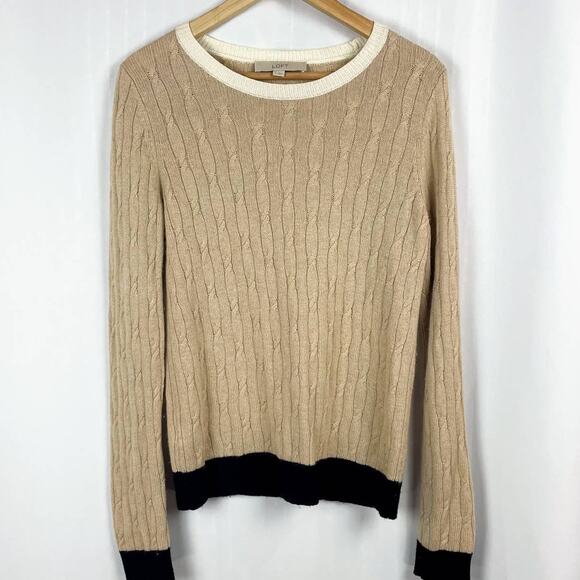 LOFT Cable Knit Sweater S Beige‎ Wool Rabbit Hair Blend Knit - Picture 1 of 7